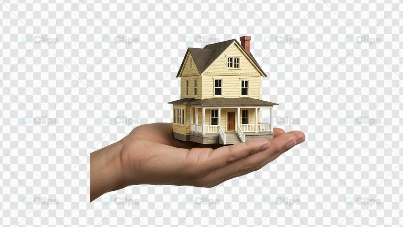 Miniature Victorian House Model Held in Open Palm