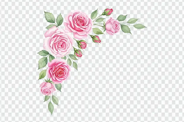 Romantic Pink Rose Watercolor Corner Design Clipart PNG