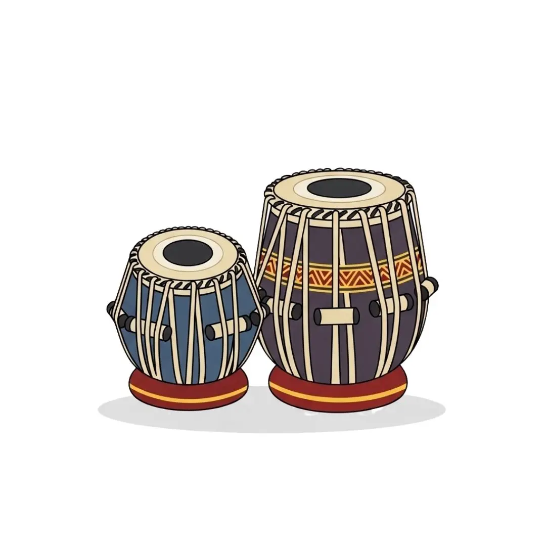 Artistic Indian Tabla Drum Pair Illustration PNG Clipart