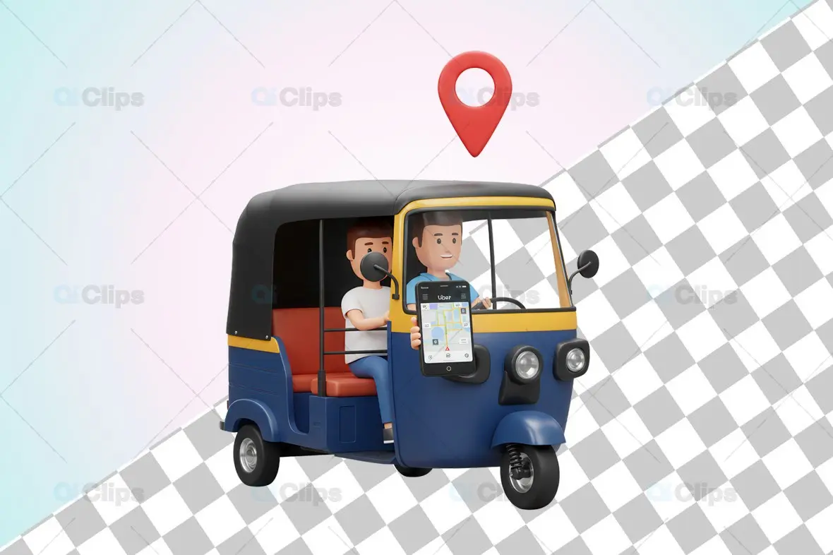 3D Auto Rickshaw with Uber App and GPS Pin