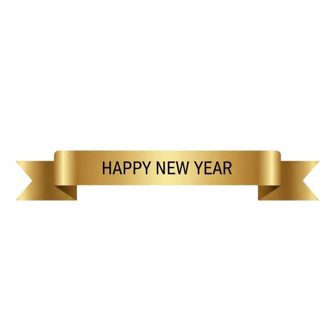 Golden Happy New Year Ribbon Banner Clipart PNG