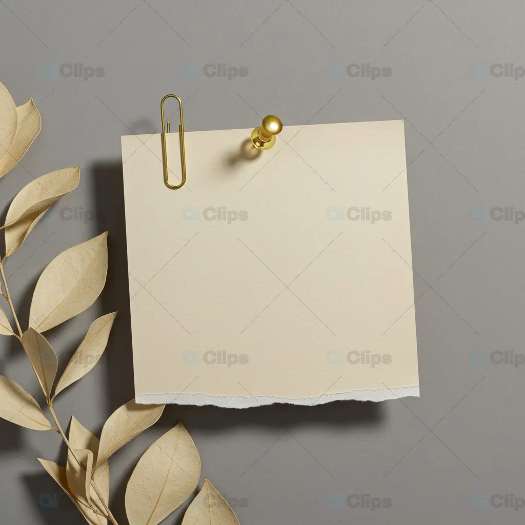 Elegant Torn Note with Golden Pin and Botanical Elements