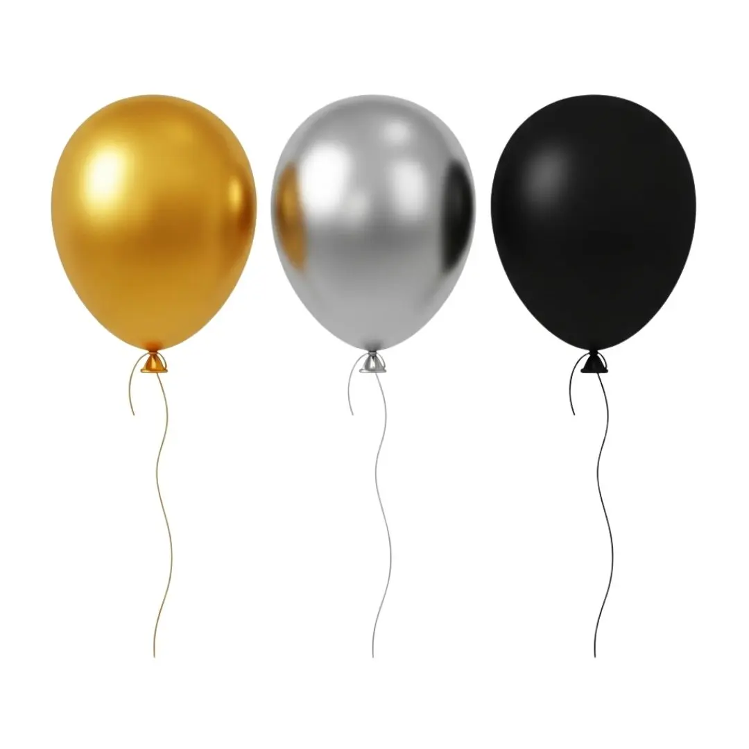 Luxurious Gold Silver and Black Celebration Balloons PNG