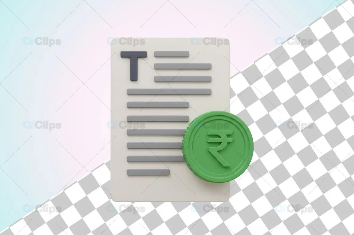3D Text Document with Indian Rupee Coin Icon