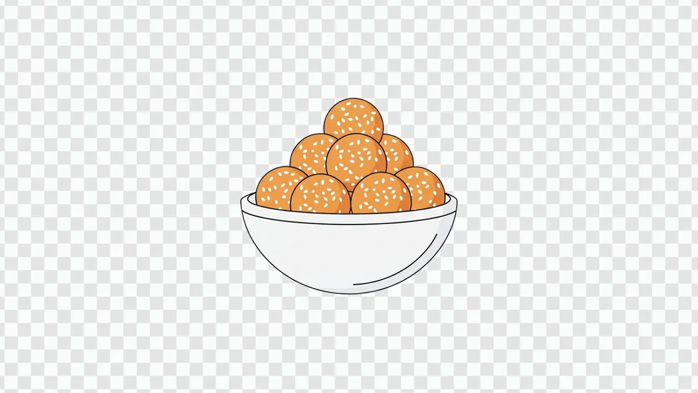 Traditional Indian Sesame Laddu Sweets Bowl Clipart PNG