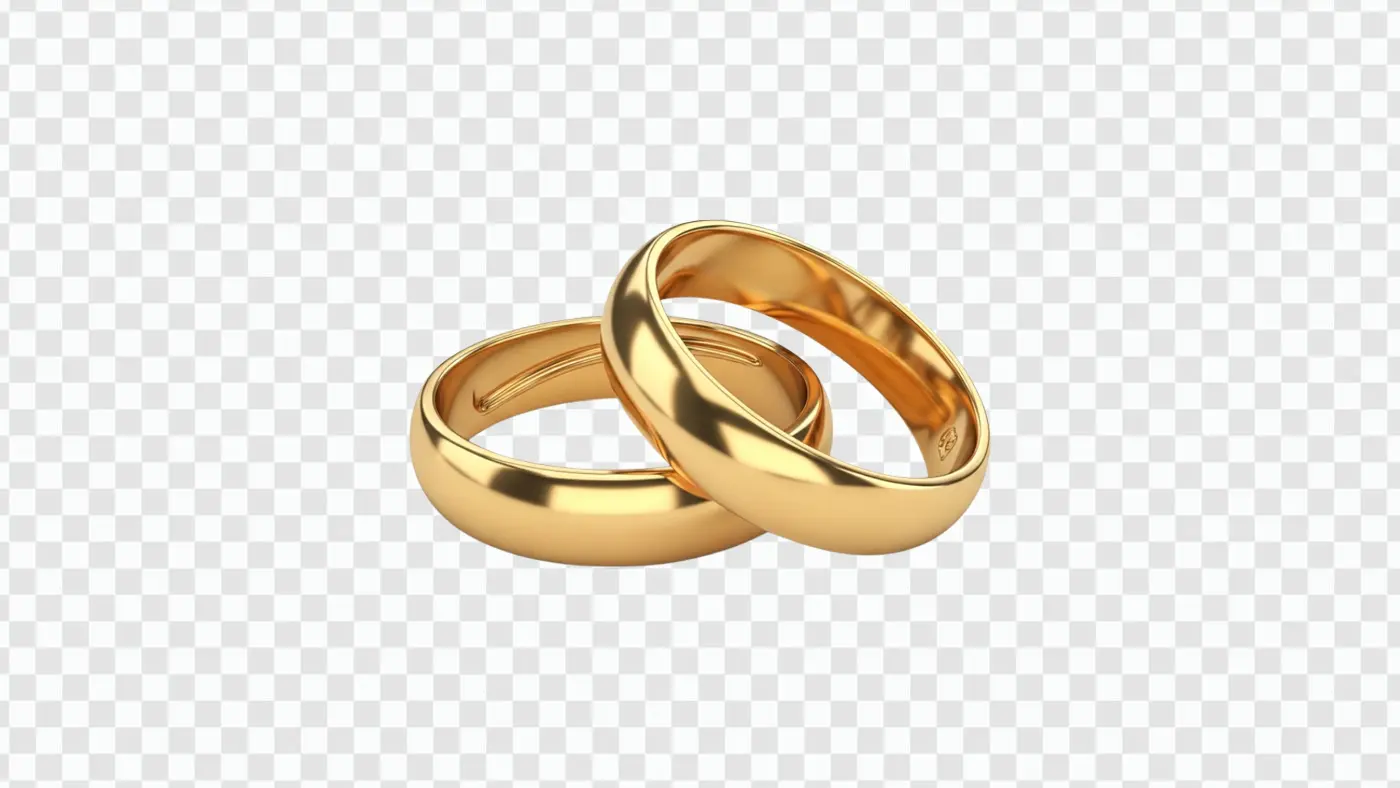 Pair of Interlinked Classic Golden Marriage Rings PNG
