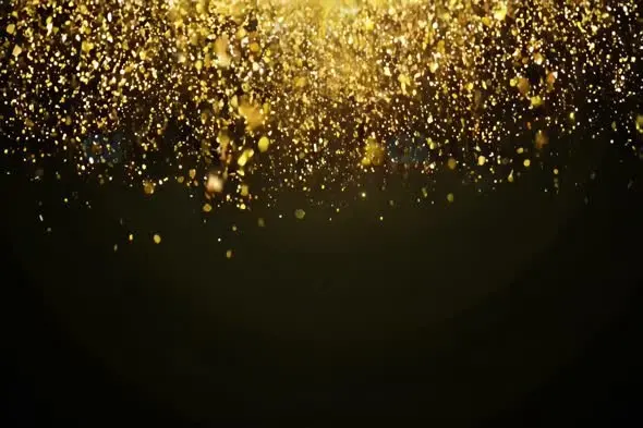 Luxurious Golden Glitter Particles Falling on Dark Background