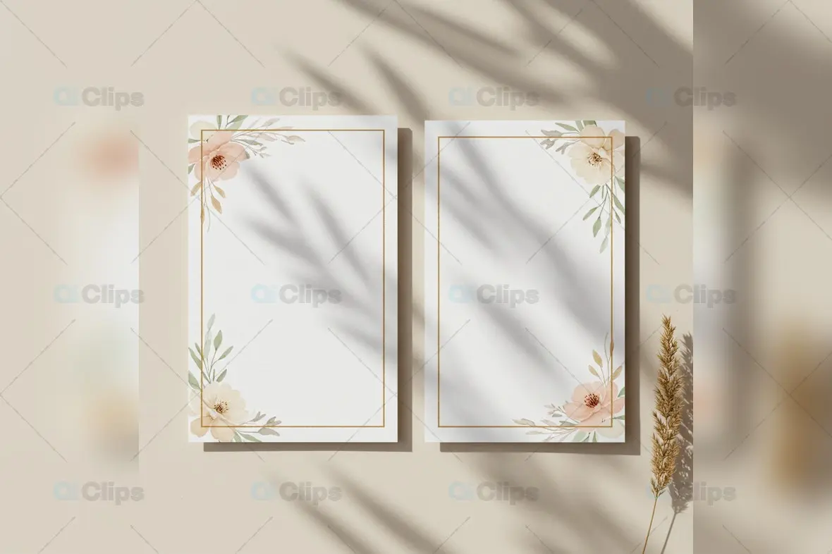 Elegant Floral Frame Templates with Palm Shadow Overlay
