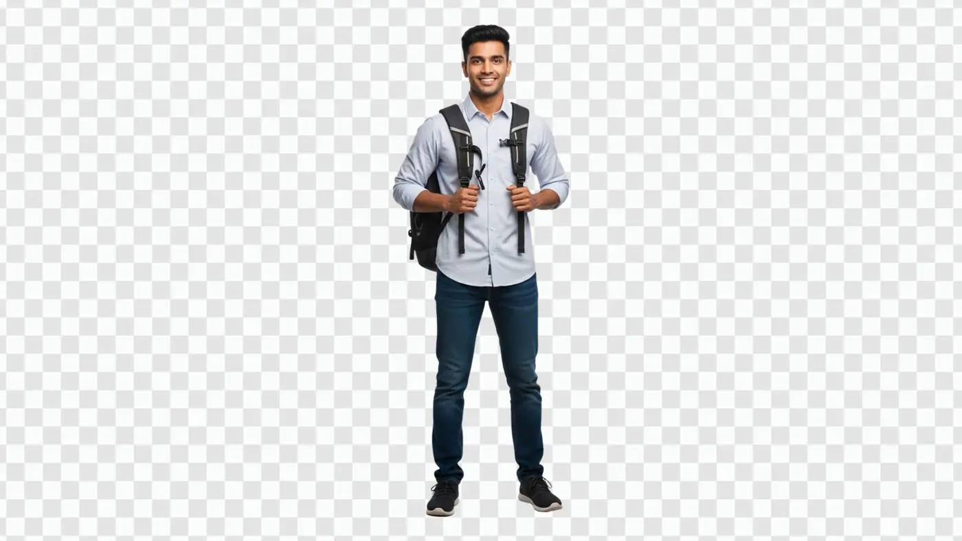 Smiling Young Indian Male Student with Backpack PNG