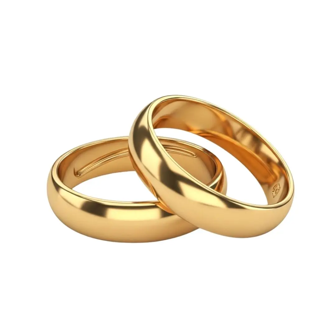 Pair of Interlinked Classic Golden Marriage Rings PNG