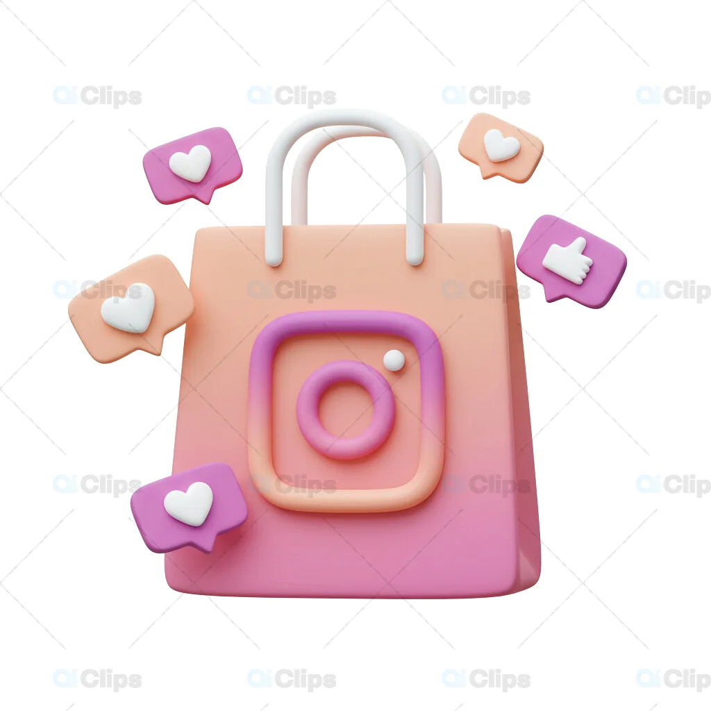 3D Instagram Shopping Bag with Social Media Reactions