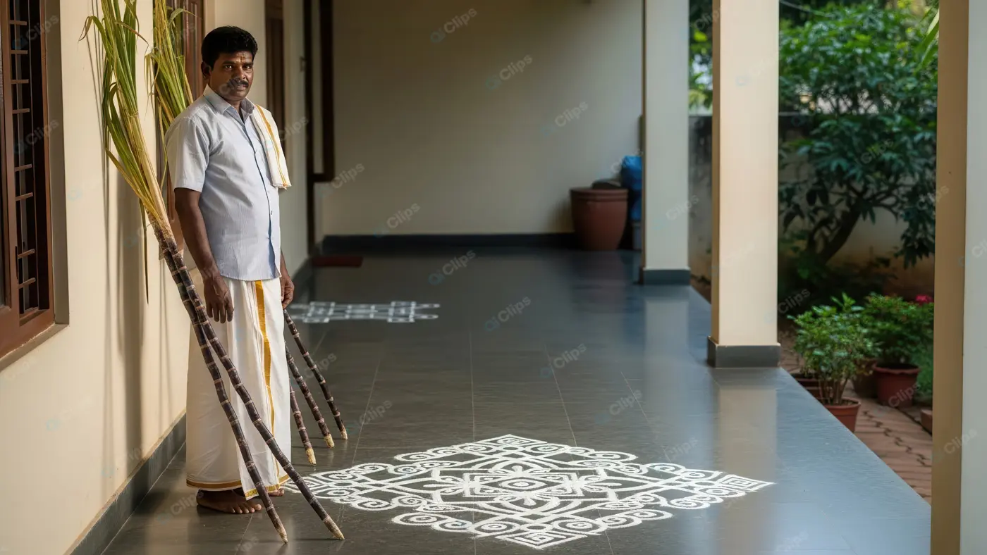 South Indian Man Observing Harvest Tradition