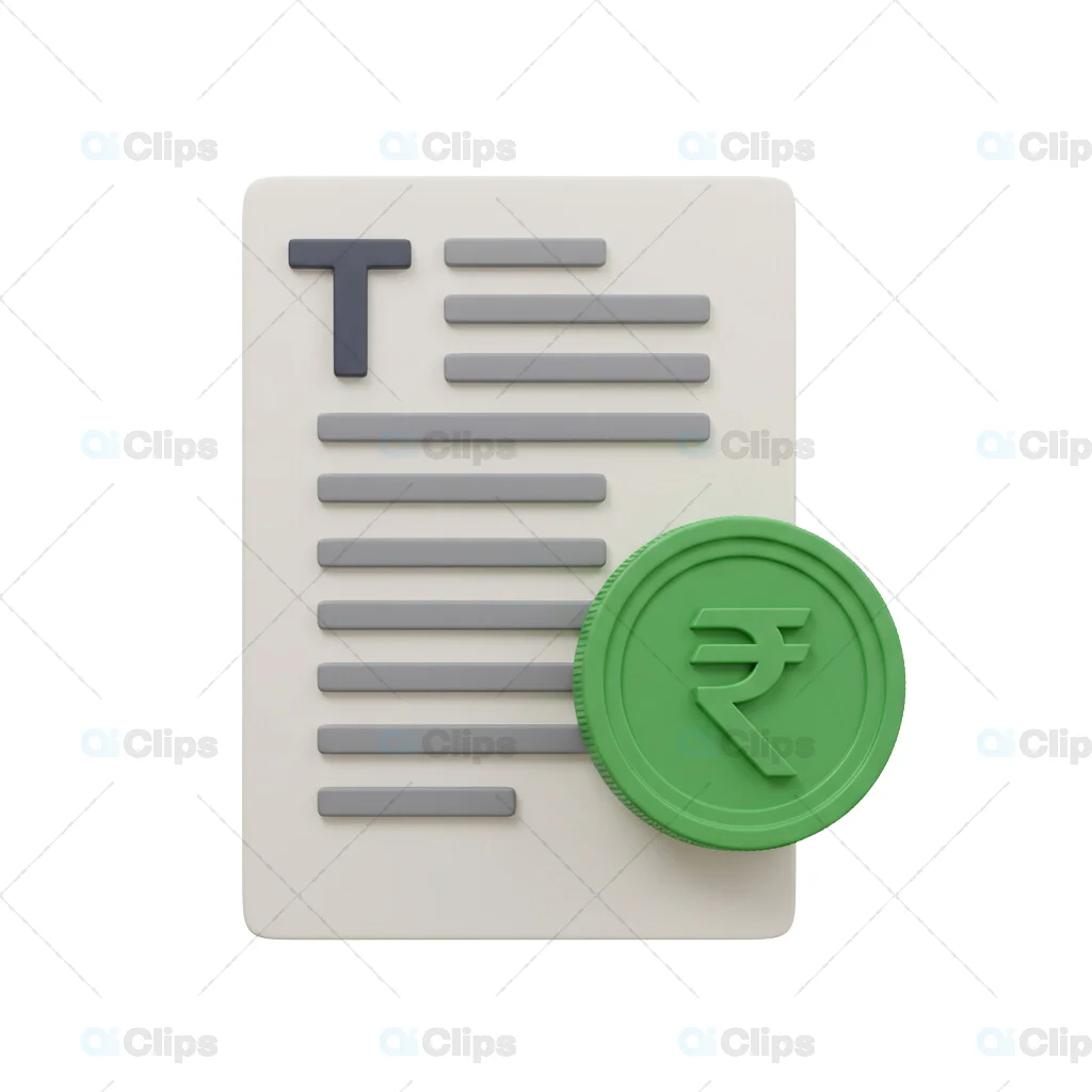 3D Text Document with Indian Rupee Coin Icon