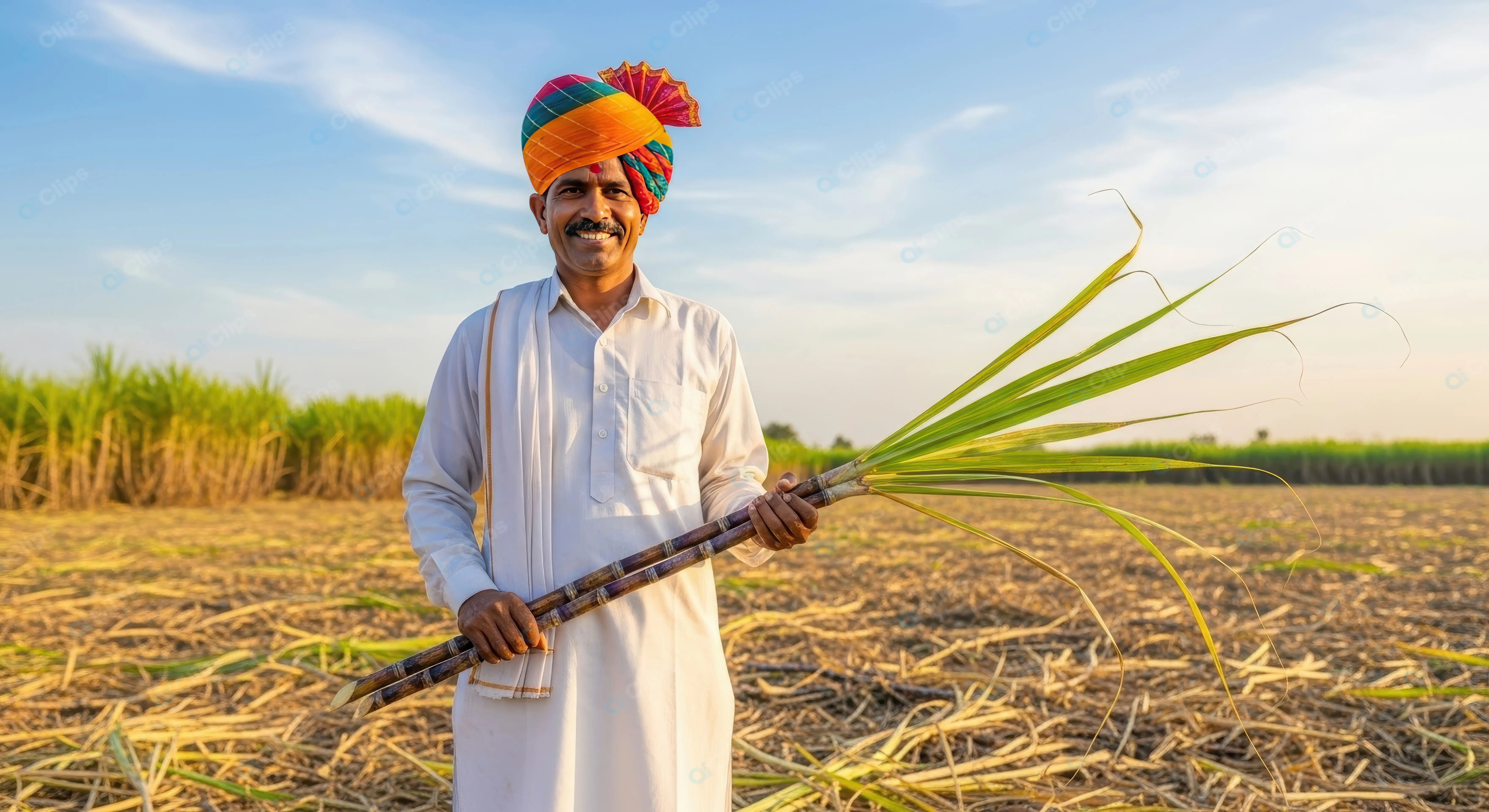 Joyful Indian Cultivator with Harvest