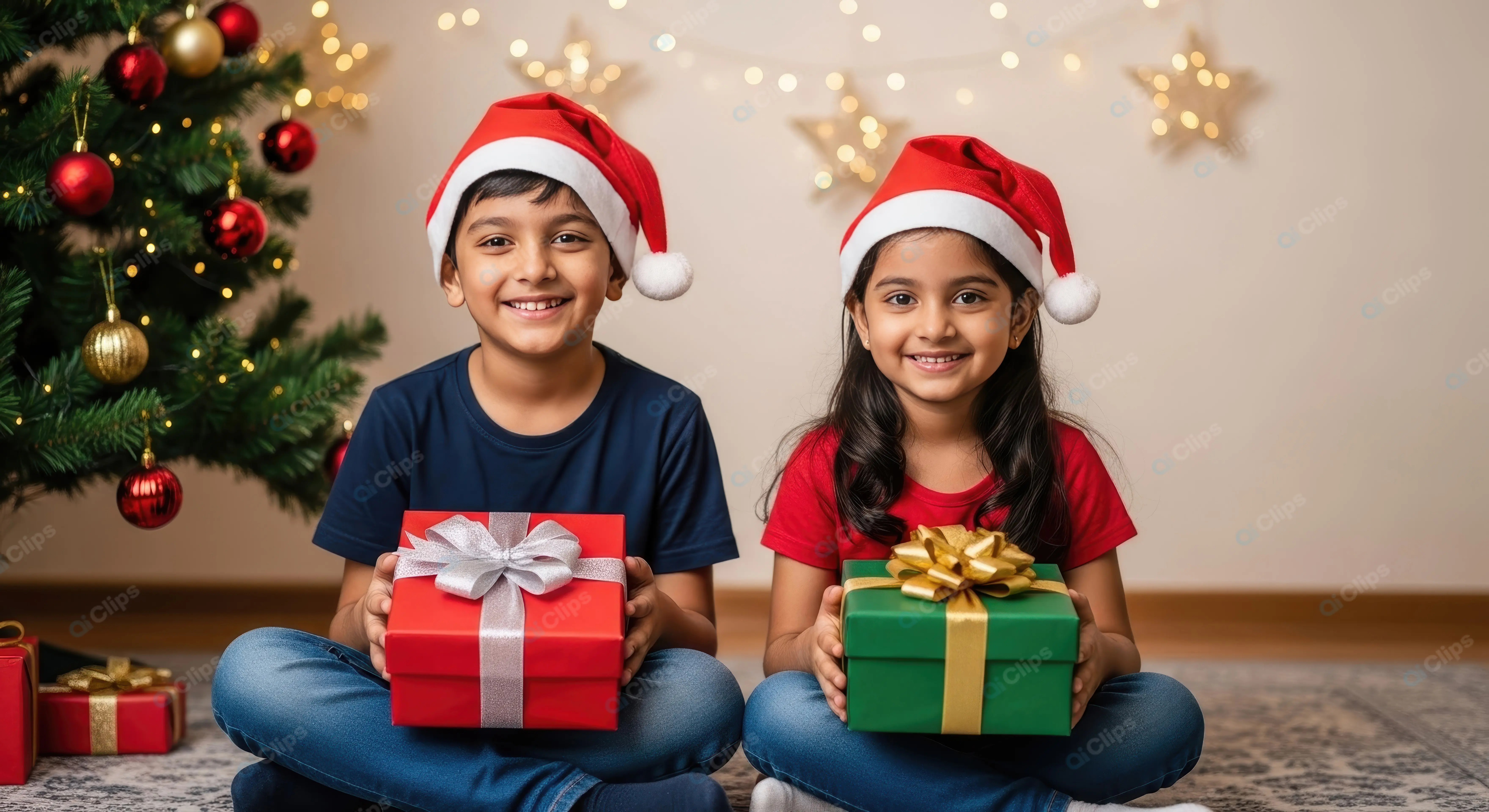 Young Indian Siblings Christmas Portrait