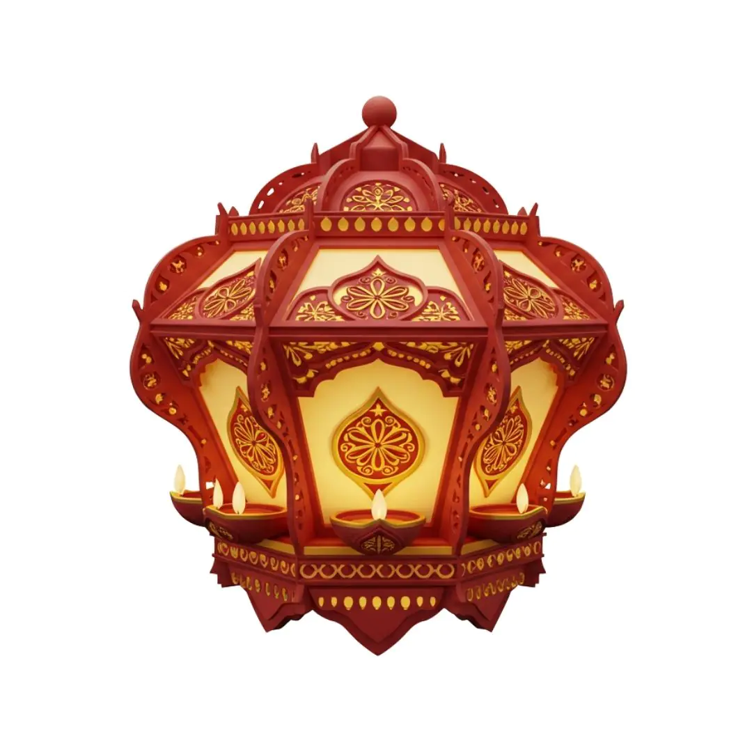 Ornate red and gold Diwali lantern 3D model