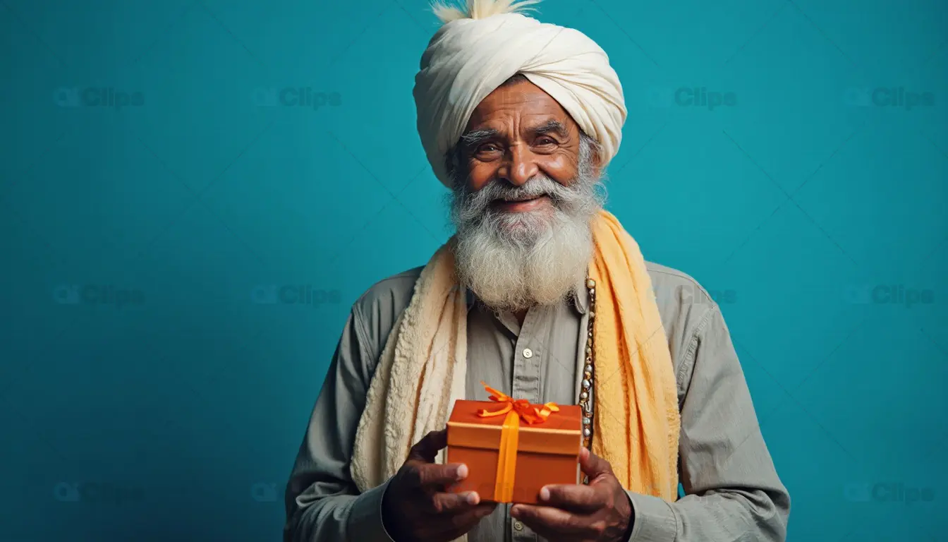 Elderly Man with Gift Box