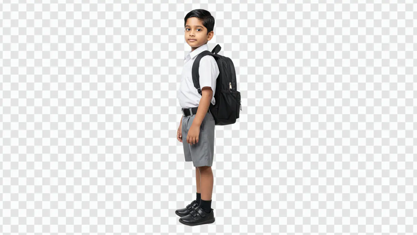 Young Schoolboy in Uniform with Backpack PNG