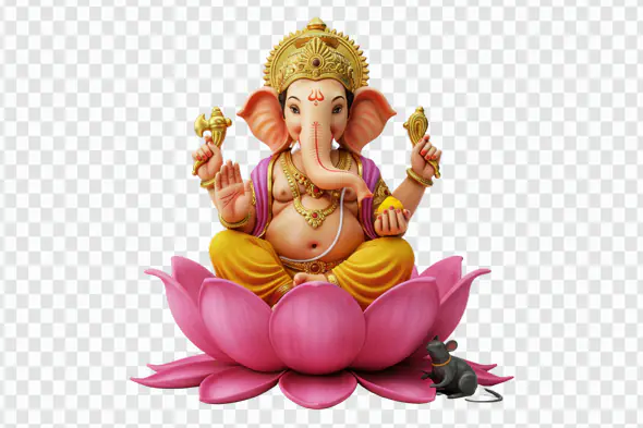 Ganesha Seated on Pink Lotus Flower PNG