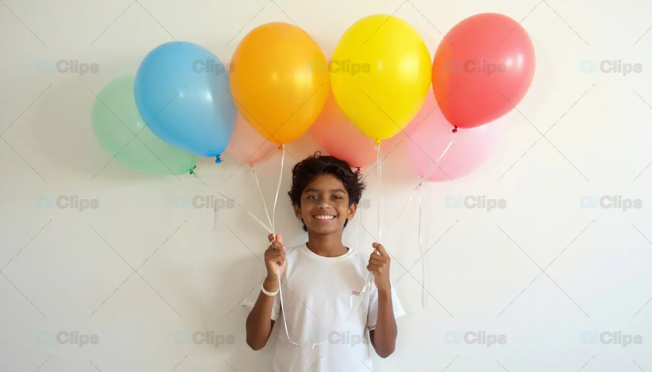 Smiling Child Holding Colorful Balloons