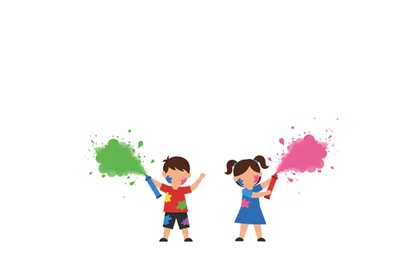 Playful Kids with Color Splashes Vector