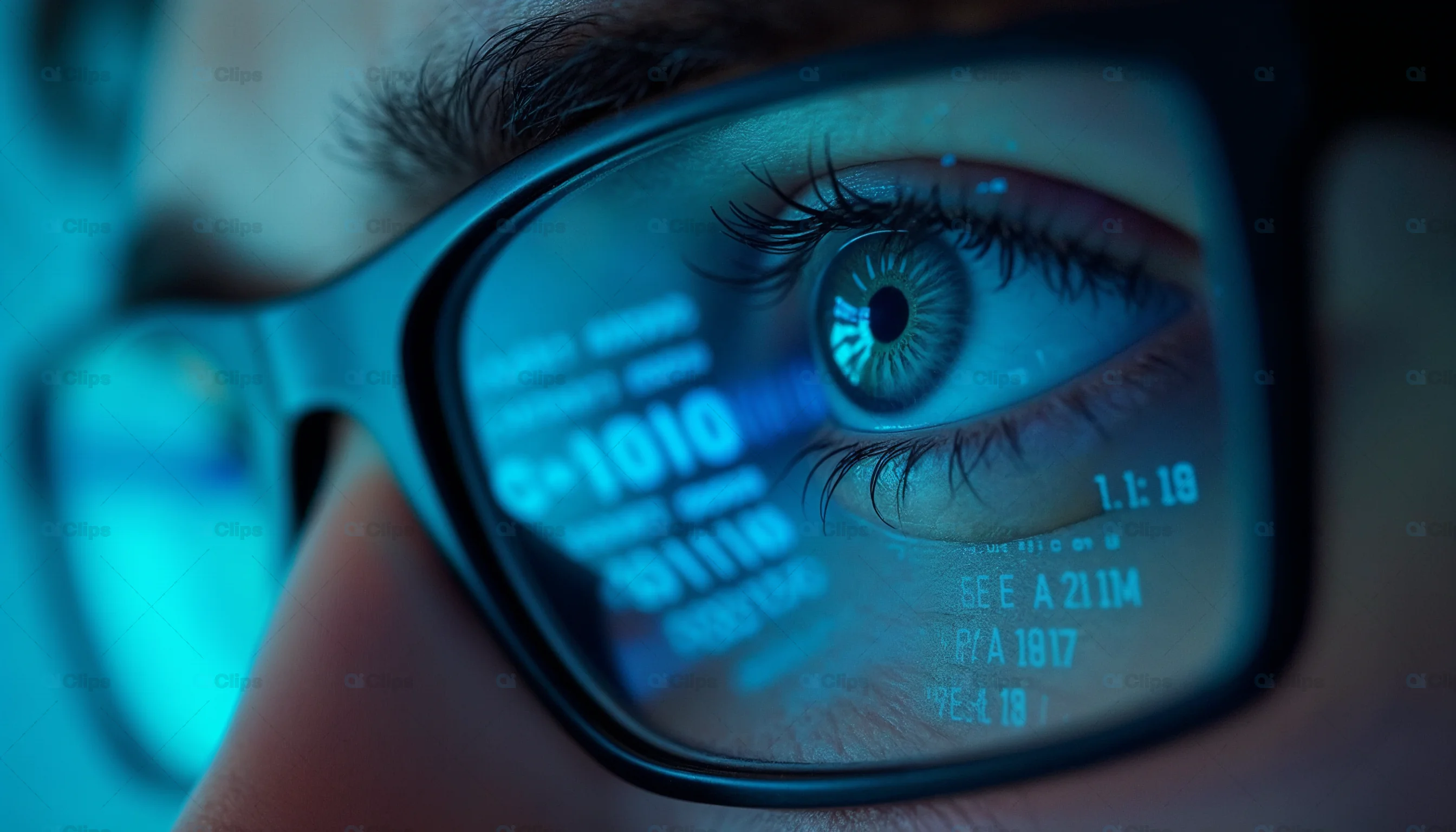 Eye with Digital Screen Reflection in Glasses