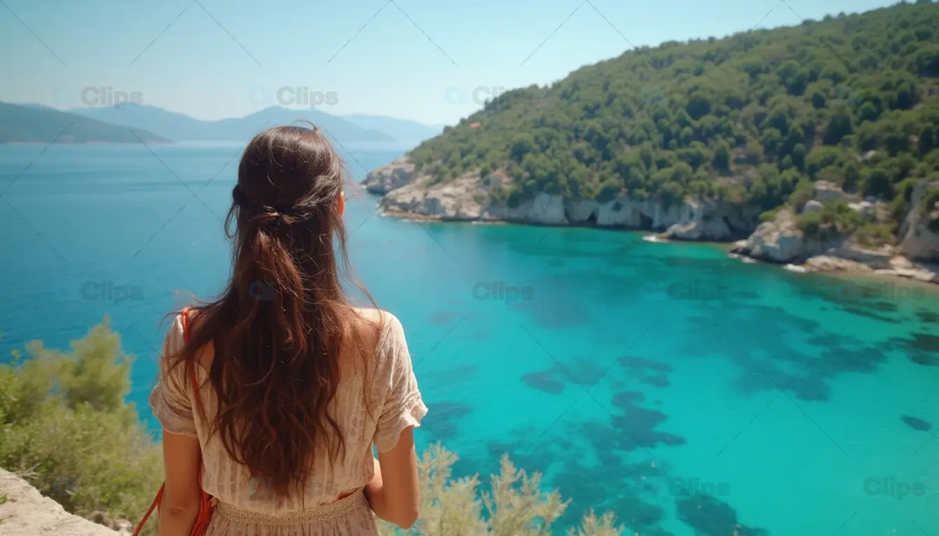 Woman Admiring Crystal-Clear Coastal View