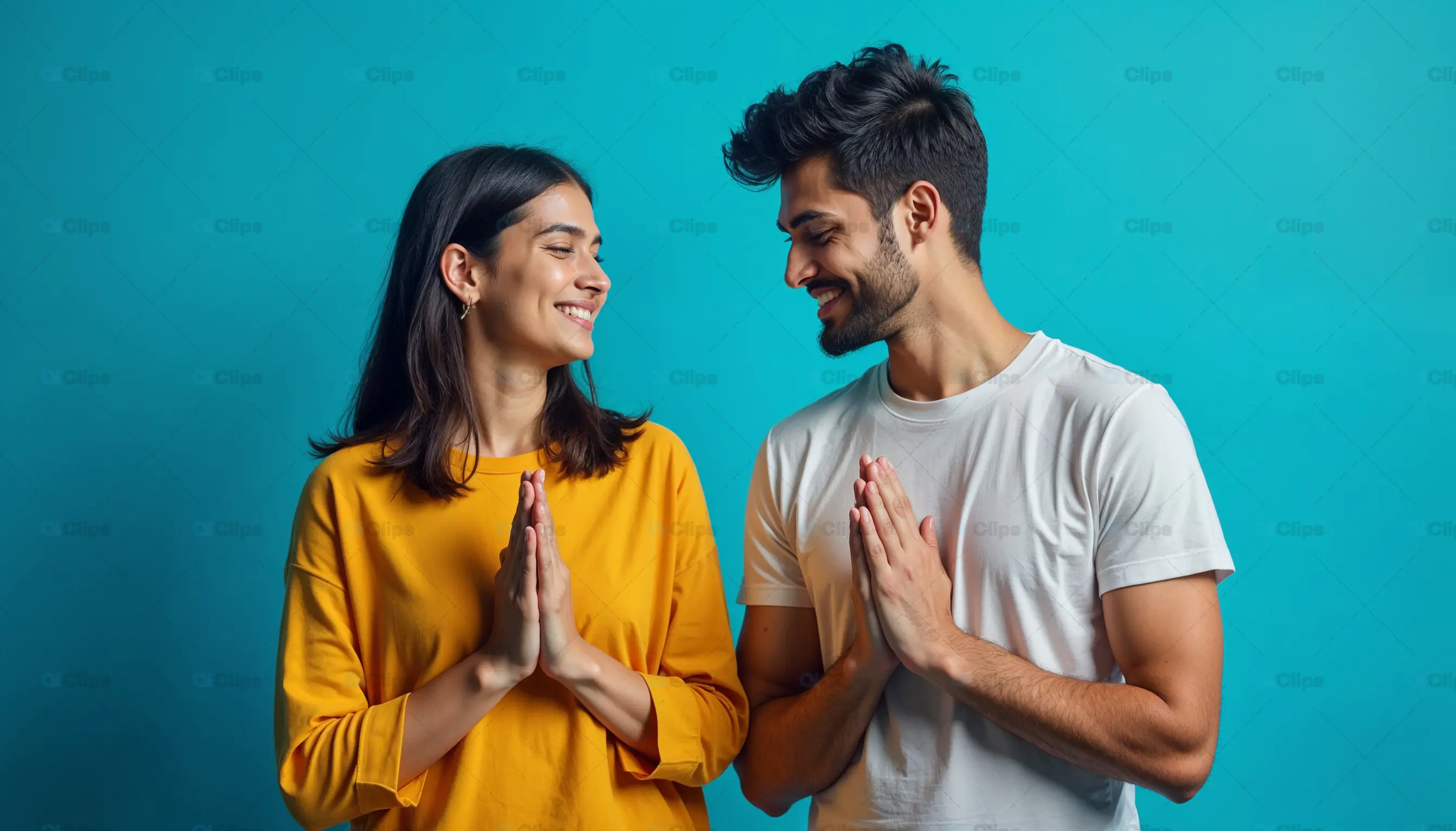 Couple Smiling in Prayer Pose
