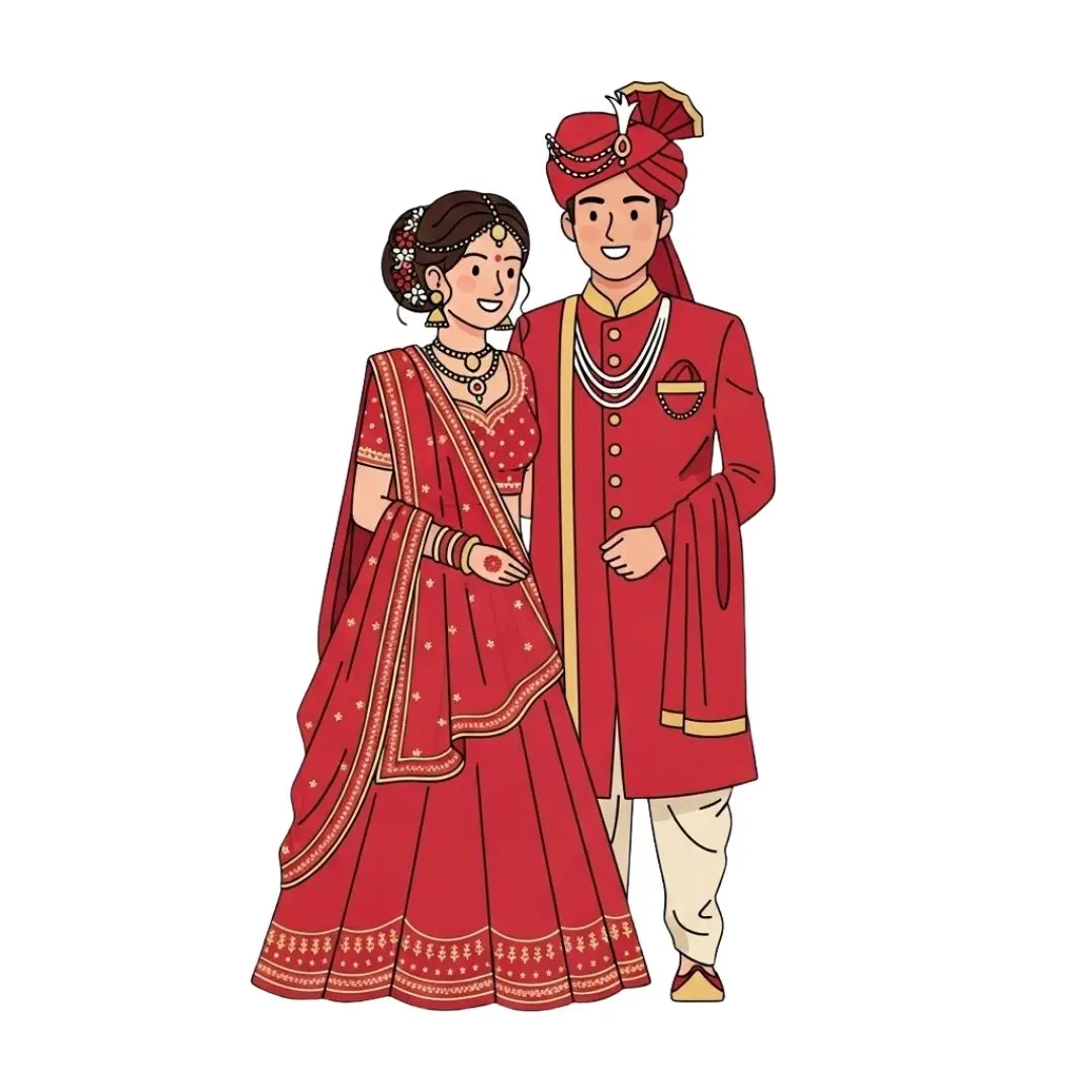 Indian Wedding Couple in Traditional Red Attire Clipart PNG