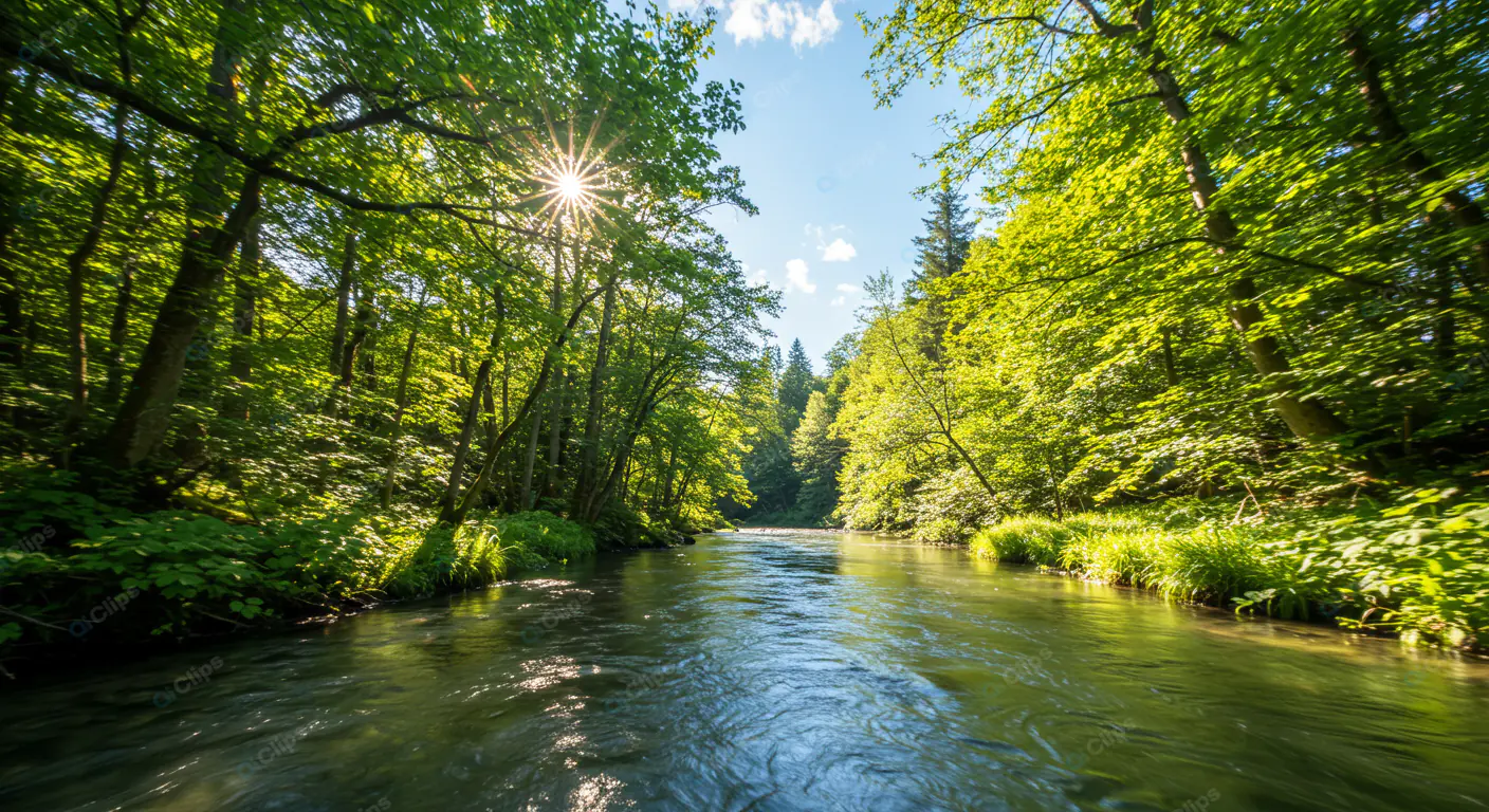 Sunlit Forest River Serenity