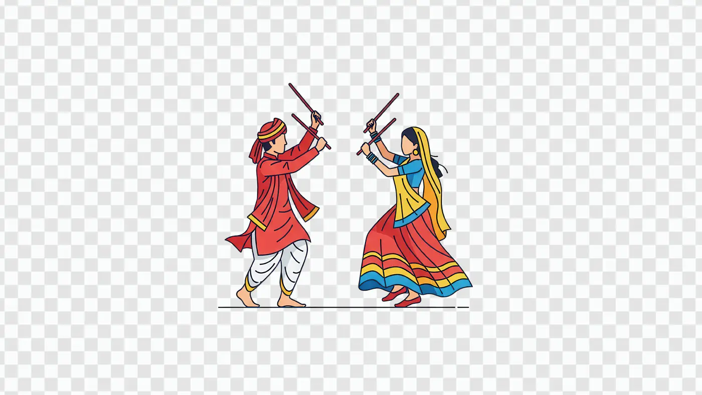 Colorful Dandiya Dancers Performing Traditional Indian Celebration