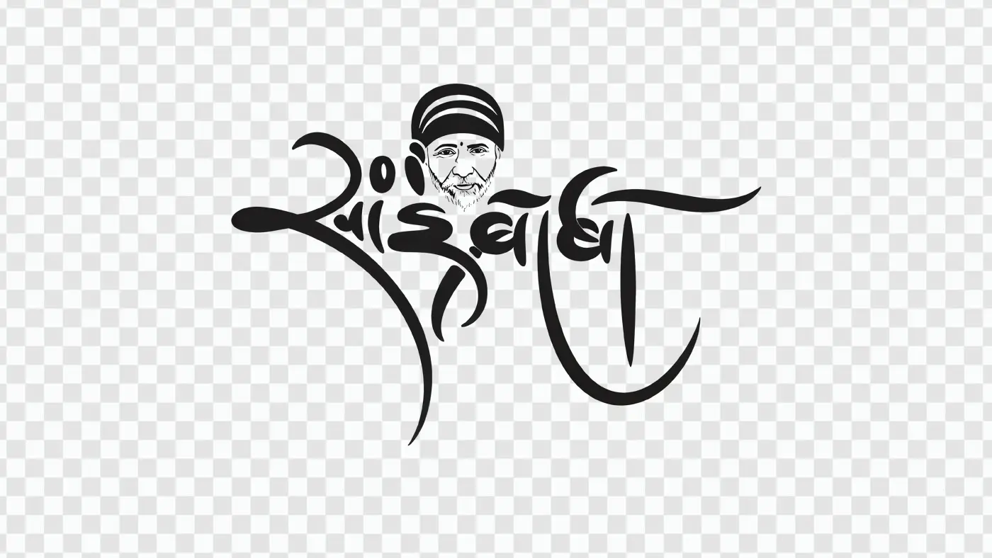 Spiritual Sai Baba Hindi Calligraphy Portrait PNG Clipart