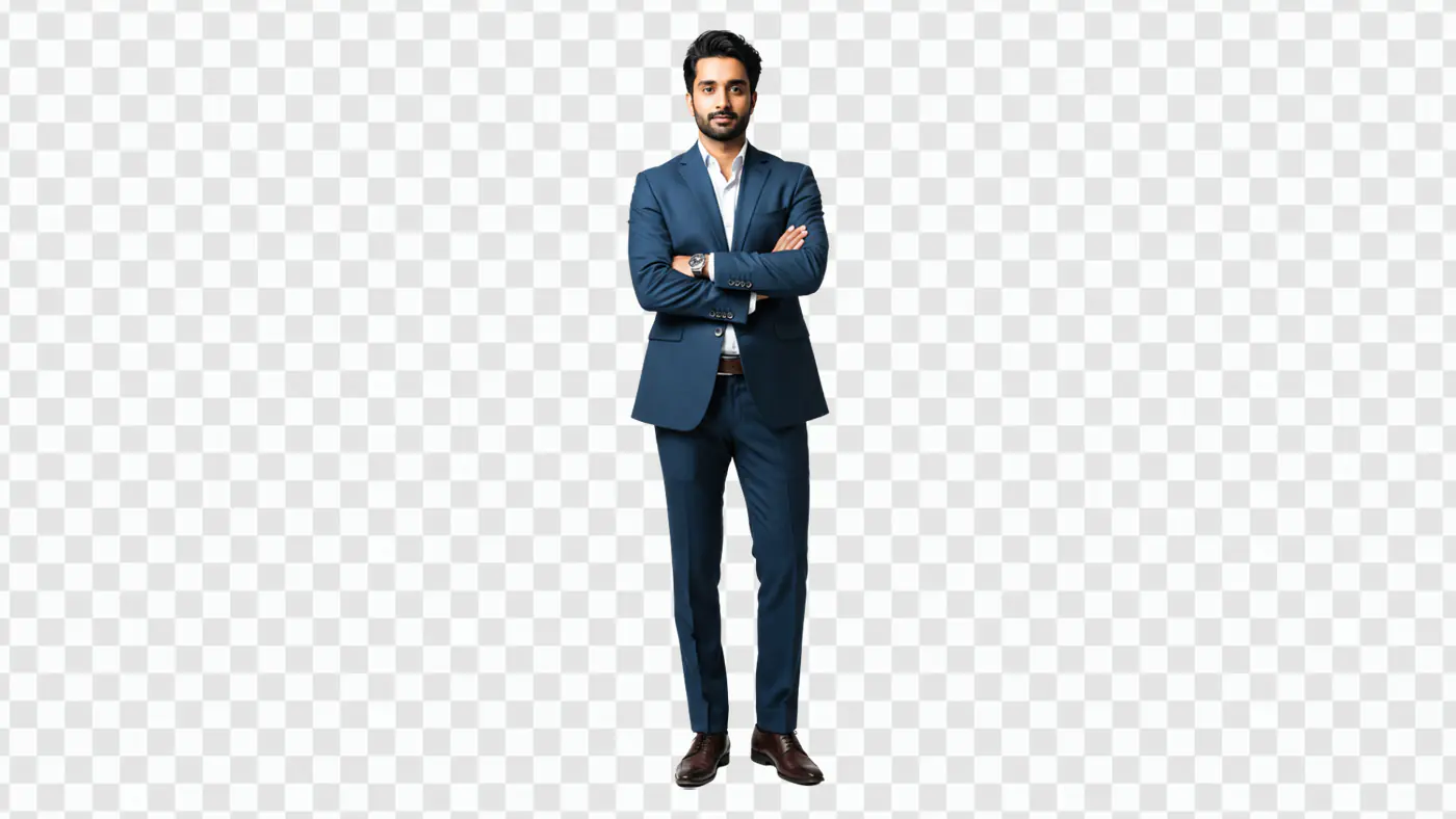 Confident Businessman in Navy Suit PNG Clipart