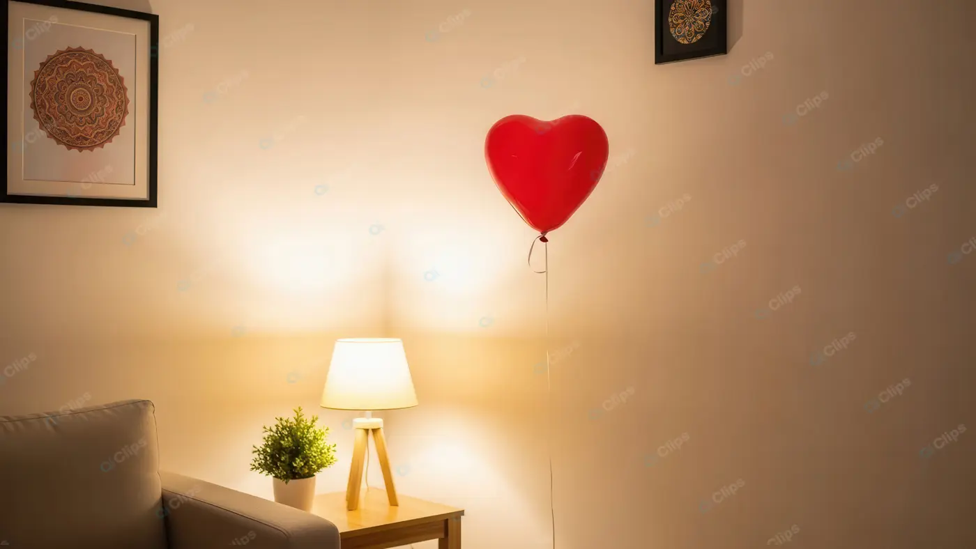 Intimate Home Setting with a Floating Heart Balloon
