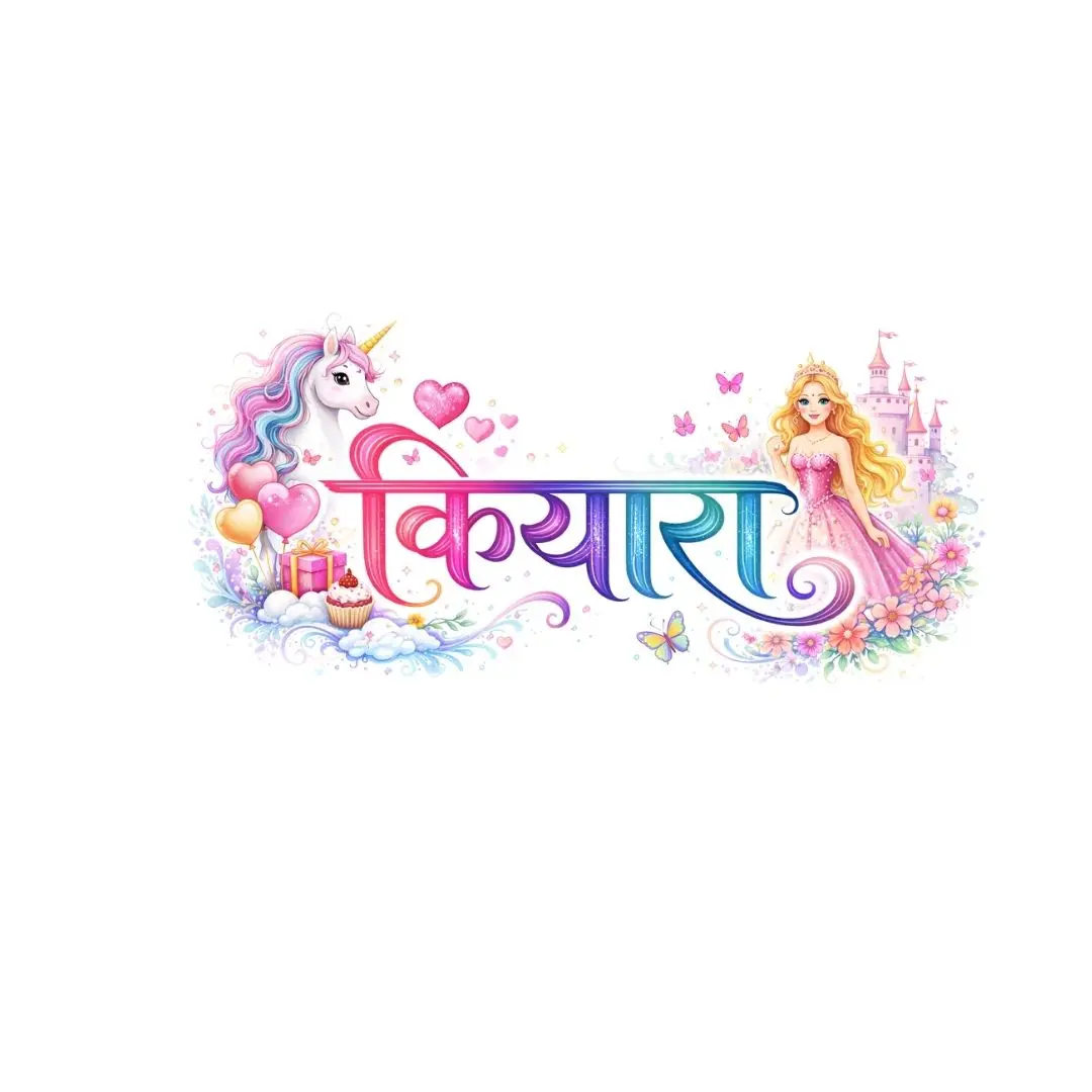 Whimsical Kiyara Hindi Calligraphy Princess Unicorn Clipart PNG