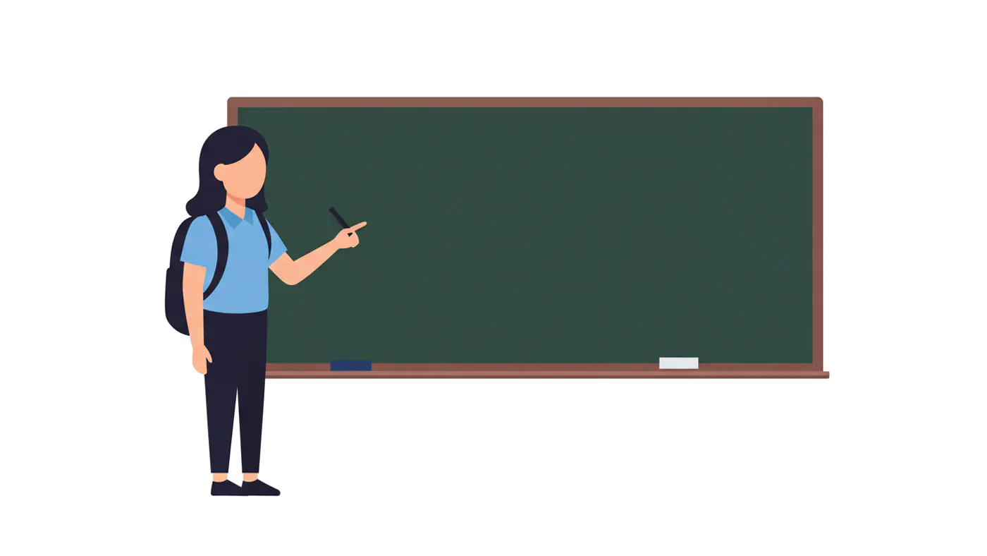 Student Presenting at Chalkboard Vector