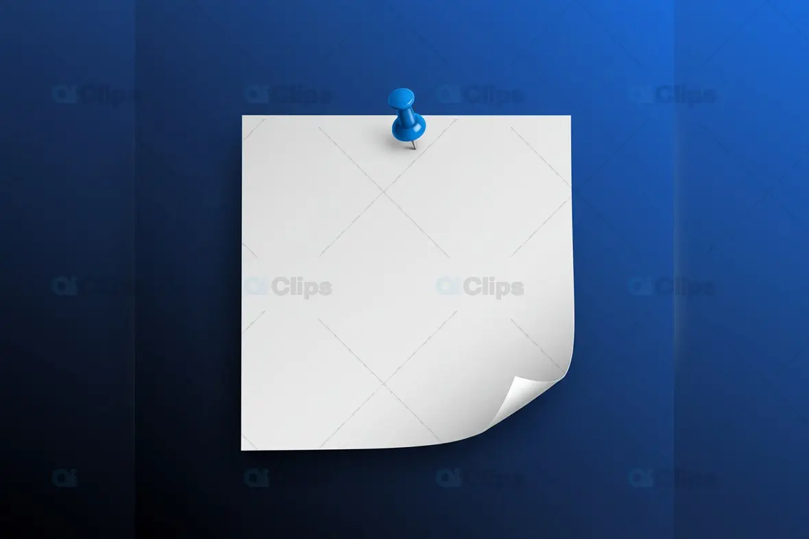 Pinned Note Mockup with Curled Edge on Blue Background