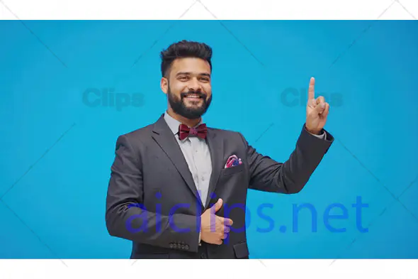 Confident Businessman Pointing Up with Thumbs Up