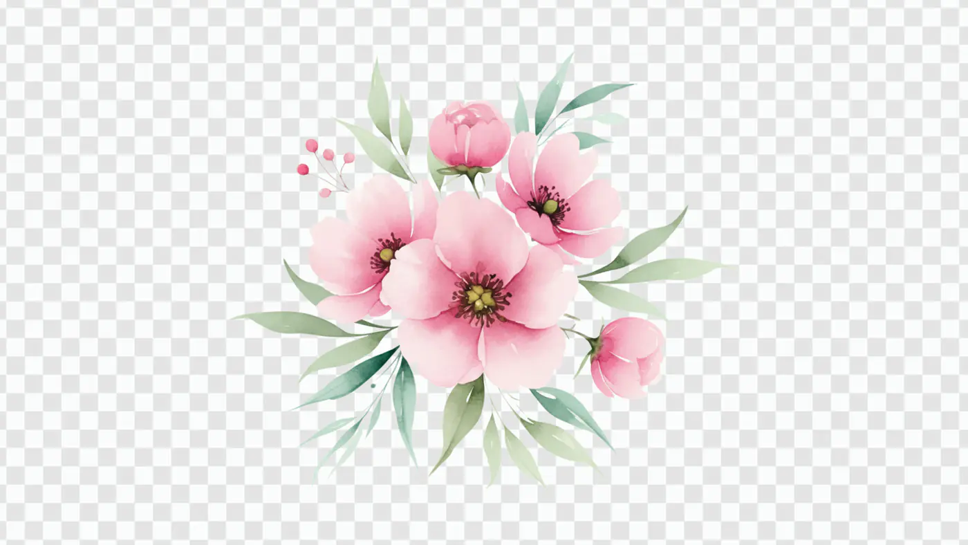 Delicate Pink Floral Bouquet Watercolor PNG Clipart