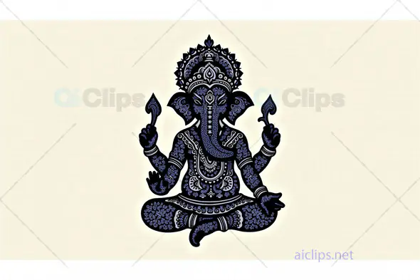 Intricate Lord Ganesha Design – Traditional Black and Blue Illustration