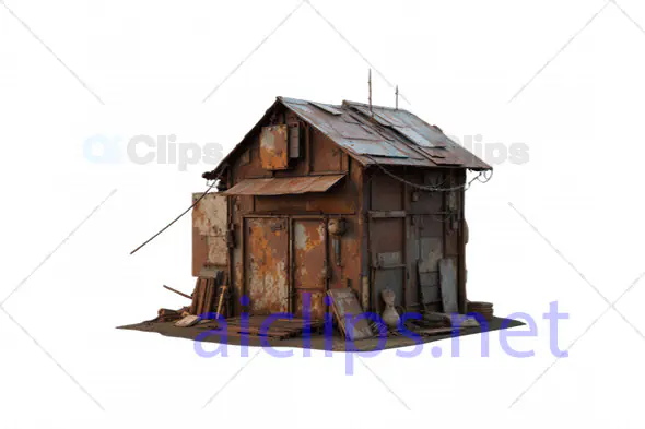 3D Weathered Rusty Shack with Scrap Elements