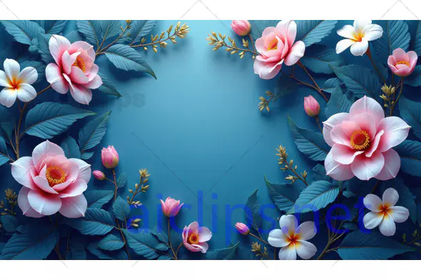 Floral Border on Blue Background