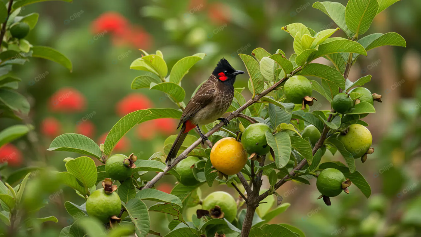 Exotic Bird Perched on Guava Tree