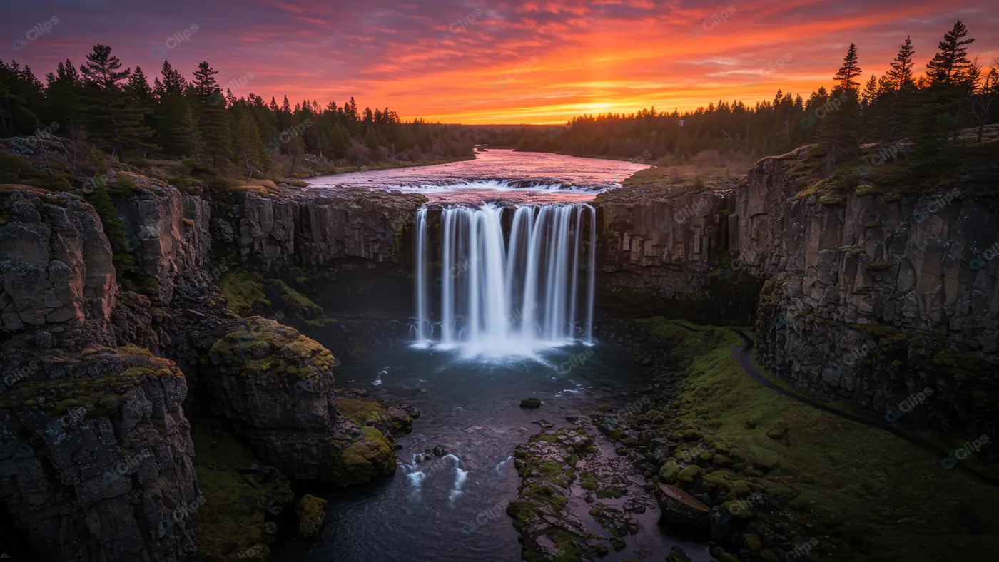 Majestic Waterfall Sunset
