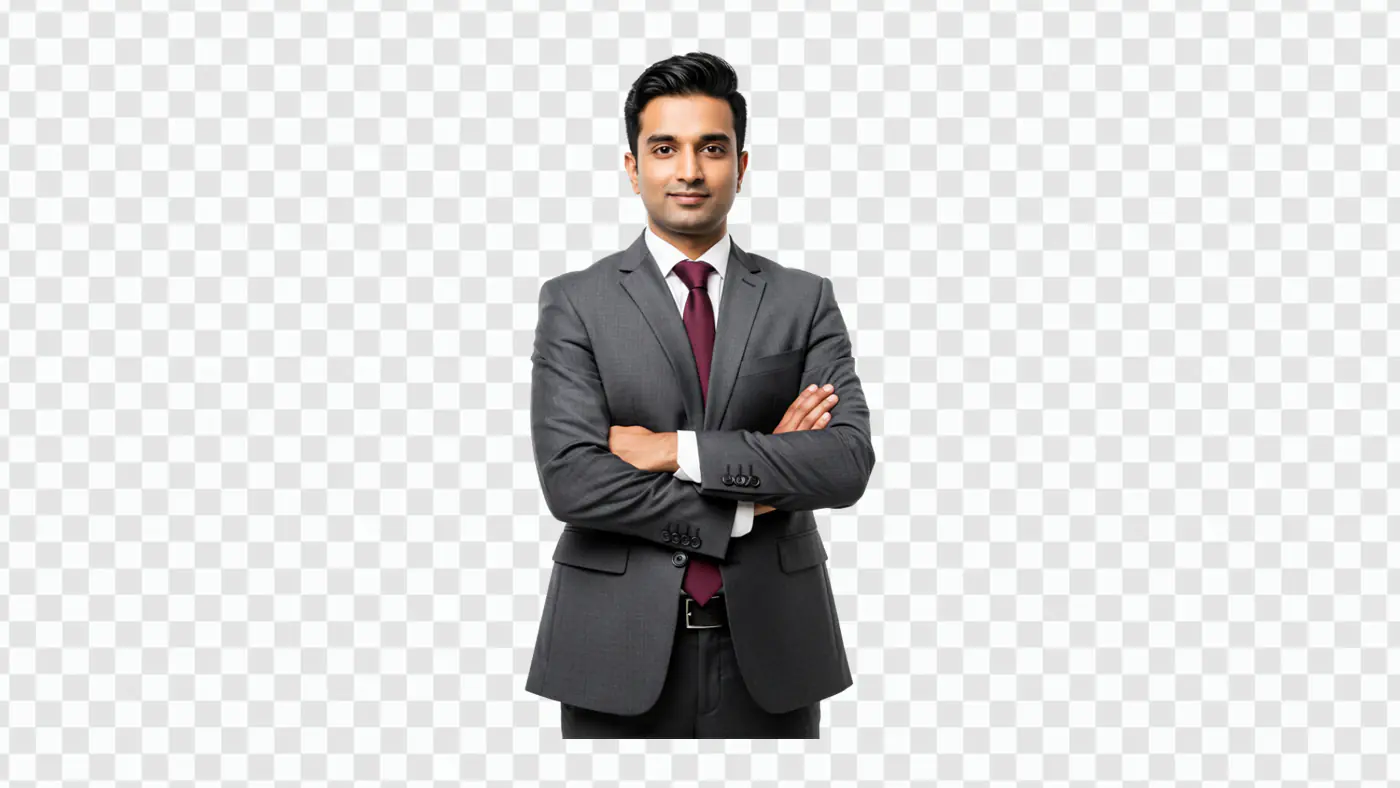 Professional South Asian Businessman in Gray Suit PNG