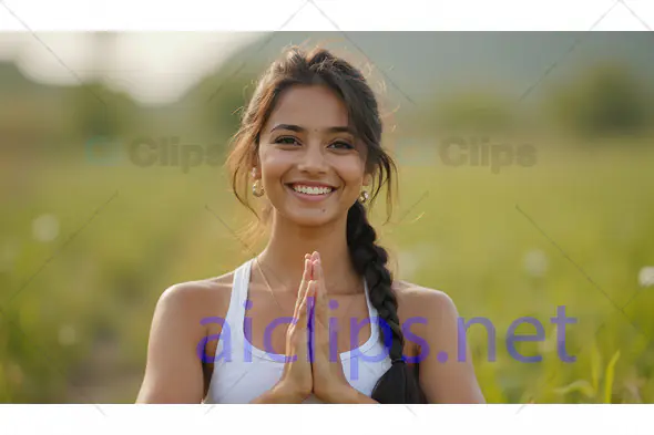 Smiling Woman in Nature Practicing Yoga
