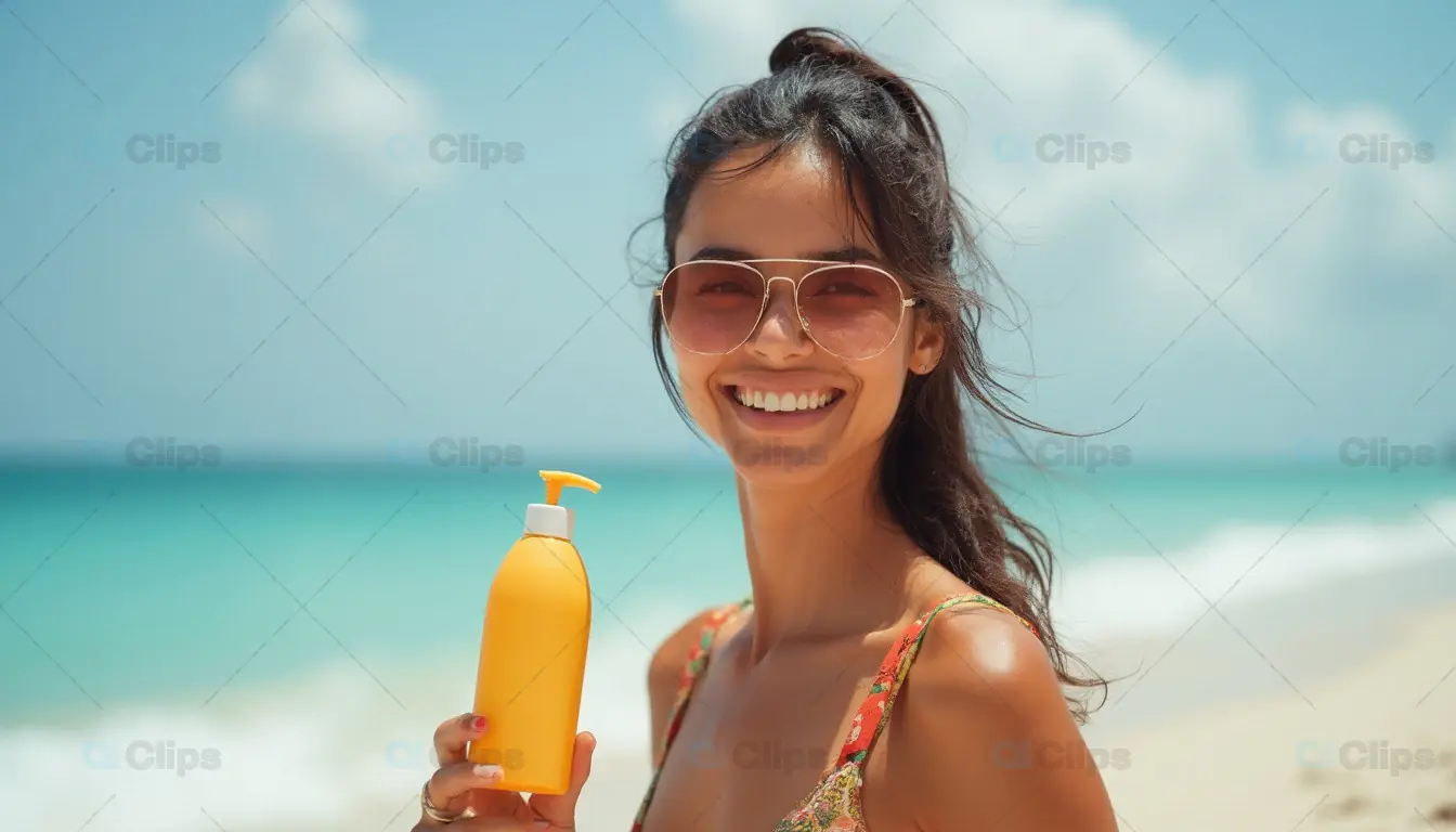 Woman with Sunscreen at Beach
