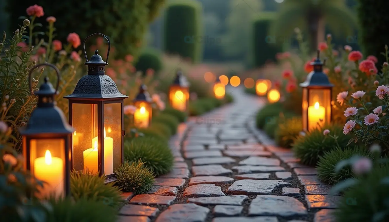 Lantern-Lit Garden Pathway at Twilight