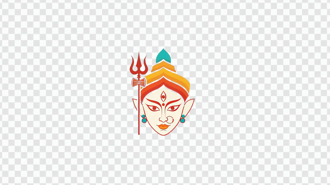 Stylized Goddess Durga Face with Trident PNG