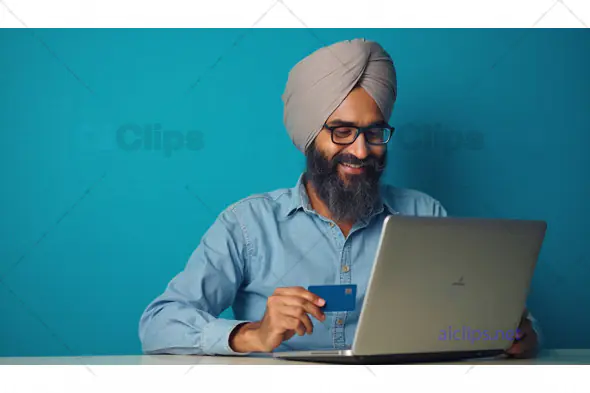 Sikh Man Online Shopping with Credit Card